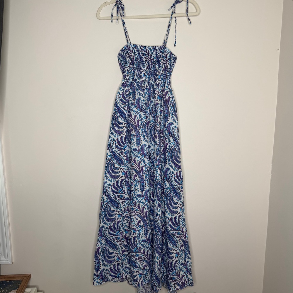 J.Crew Smocked Back-Cutout Paisley Maxi Dress Blue Purple Women Size M